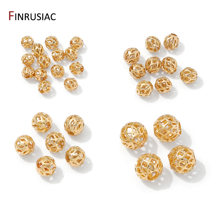 Jewelry Making Items - 4/5/6/8 ミリメートル 14 K ゴールドメッキ中空ラウンドスペーサービーズ、真鍮セパレータービーズ DIY