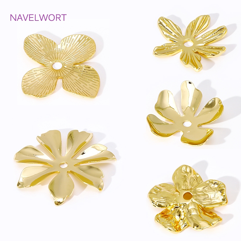 Jewelry Making Items - 18K ゴールドメッキ大型フラワービーズキャップ、ジュエリー作成用、真鍮ビーズエンドキャップ、ビーズ用キャップ、DIY イヤリング作成アクセサリー
