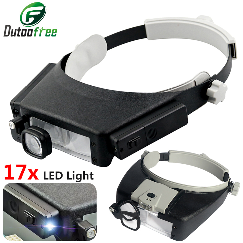 Jewelry Making Glasses - LEDライト顕微鏡メガネ、ヘッドバンド拡大鏡、ヘルメットスタイルルーペ、時計修理レンズ、ジュエリー読書、新しい