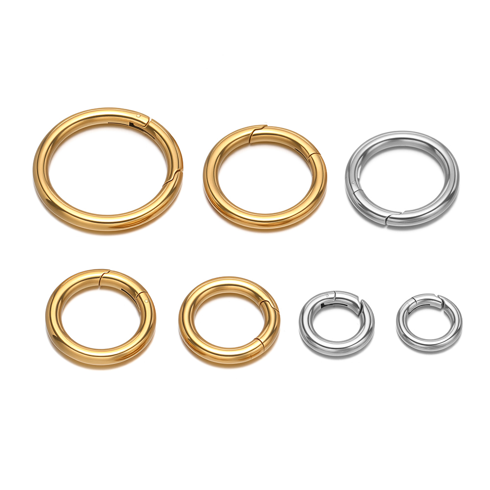 Jewelry Making Parts - 2個/ロット 丸型スプリングクラスプ ステンレス鋼 金メッキ キーホルダー バックル