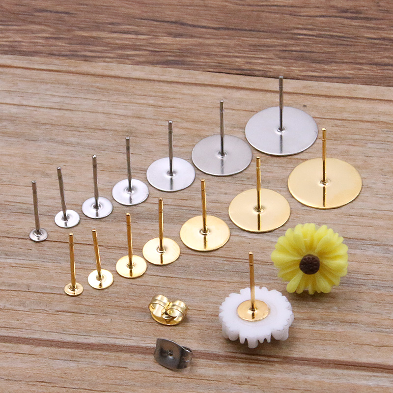 Jewelry Making Items - 50-100 個 2 色のステンレス鋼のイヤリングスタッドブランクポストベースピンプラグ所見耳バック DIY ジュエリーメイキング用