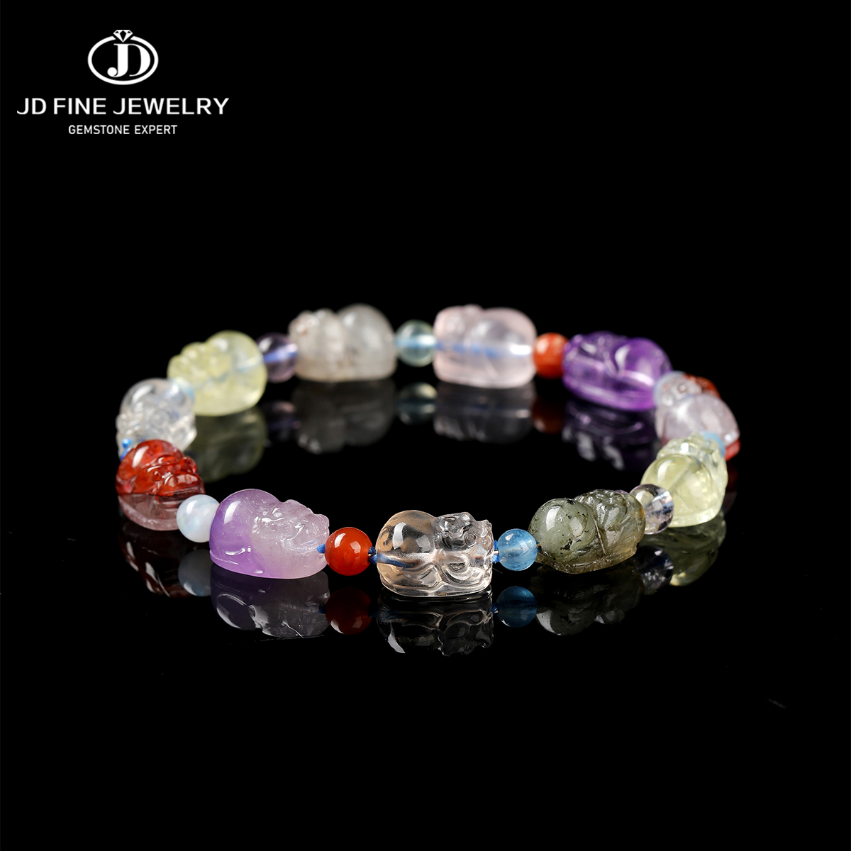 Crystal Bead Mix - 天然ミックスクリスタル貔貅ブレスレット 8-9mm マルチカラー宝石ビーズ ストレッチジュエリー 女性男性向け 手作り