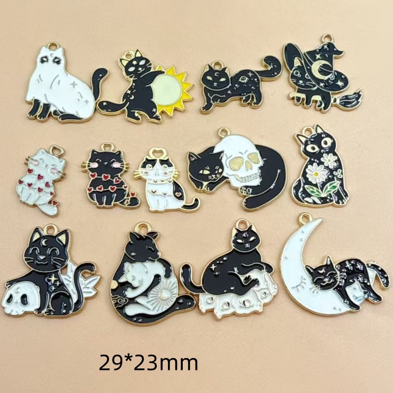 Jewelry Making Parts - 10 個オリジナル合金エナメル黒猫チャームかわいい子猫ペンダントブレスレットイヤリングネックレス Diy ジュエリーメイク用