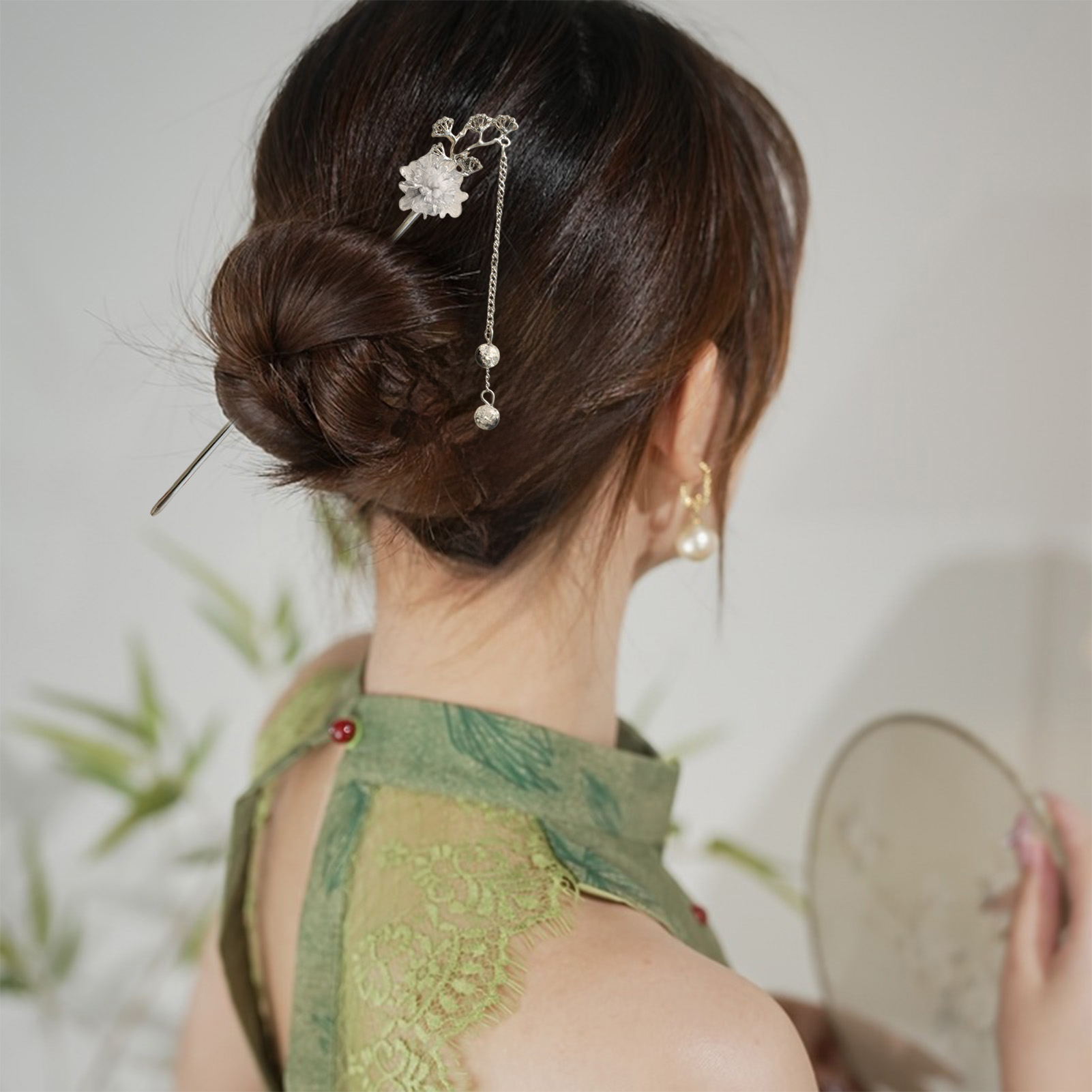 Jewelry Making Parts - エレガントな花のヘアスティックフォーク合金ヘアクリップビーズチェーンペンダントヘッドピース女性レトロ中国ヘアジュエリーアクセサリー