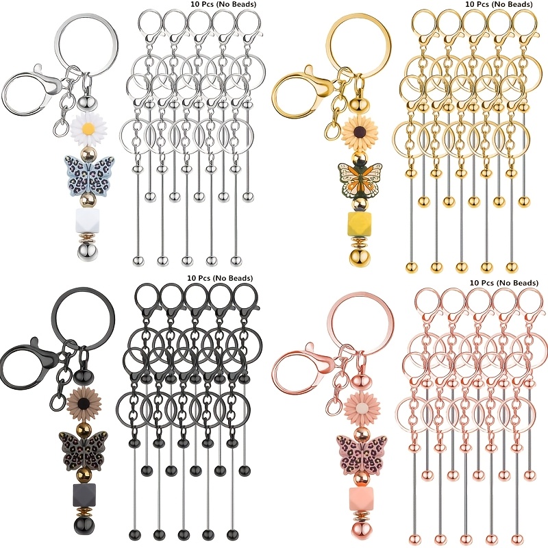 Jewelry Making Items - 10 個 DIY ユニークなブランクビーズキーホルダー作成キット手芸キーリングペンダントキーフック装飾アイテムクリエイティブハンギングピース