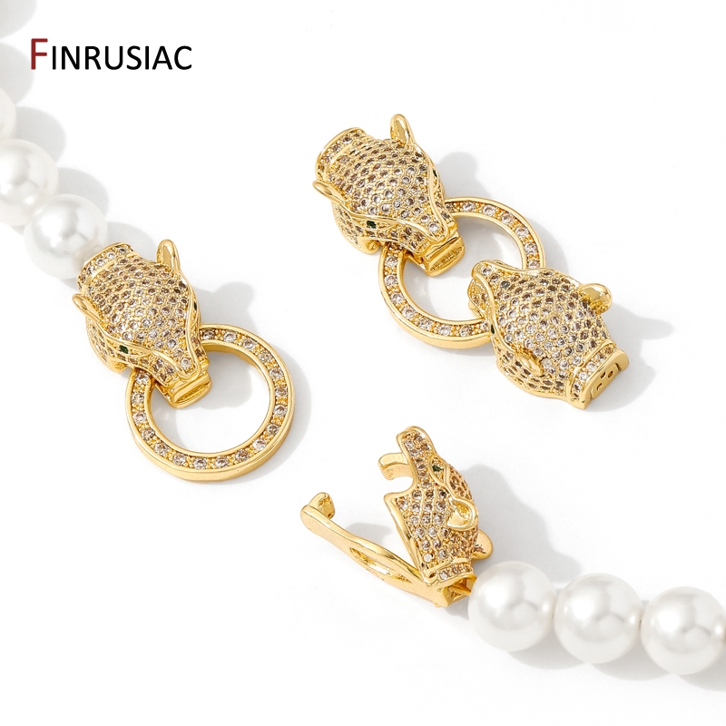 18K ゴールドメッキ真鍮象嵌ジルコンヒョウヘッドパールクラ - Jewelry Making Items のレビューと価格