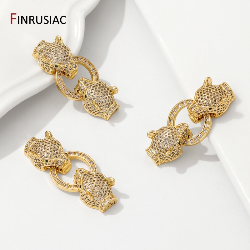 18K ゴールドメッキ真鍮象嵌ジルコンヒョウヘッドパールクラ - Jewelry Making Items のレビューと価格