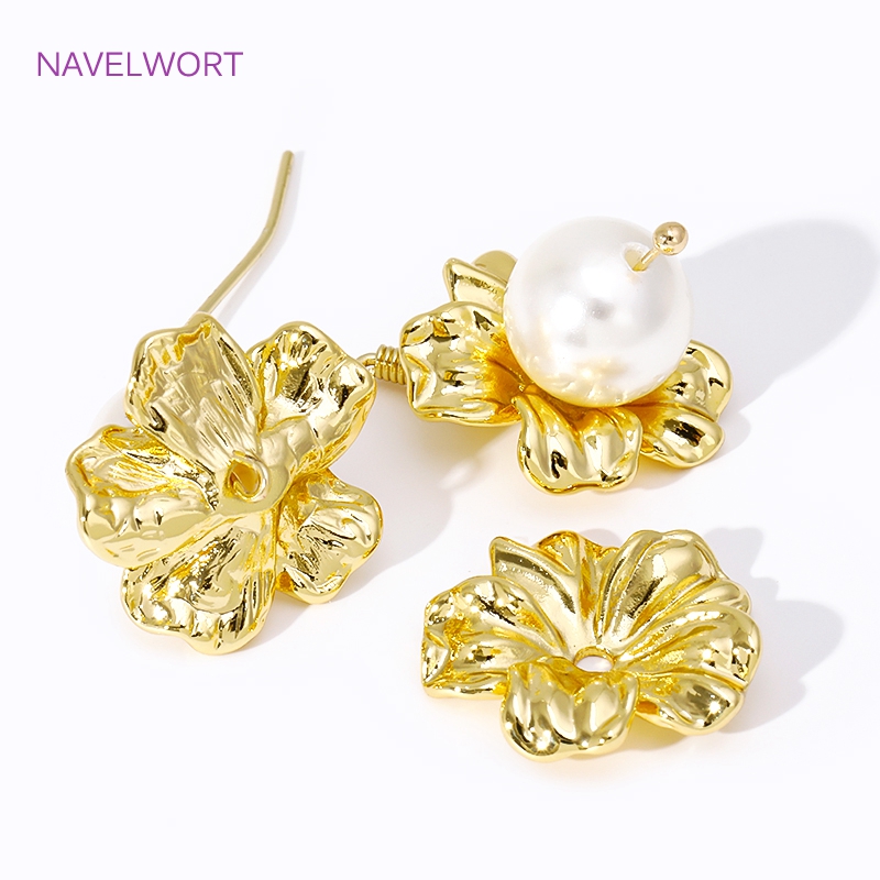 18K ゴールドメッキ大型フラワービーズキャップ、ジュエリー - Jewelry Making Items のレビューと価格