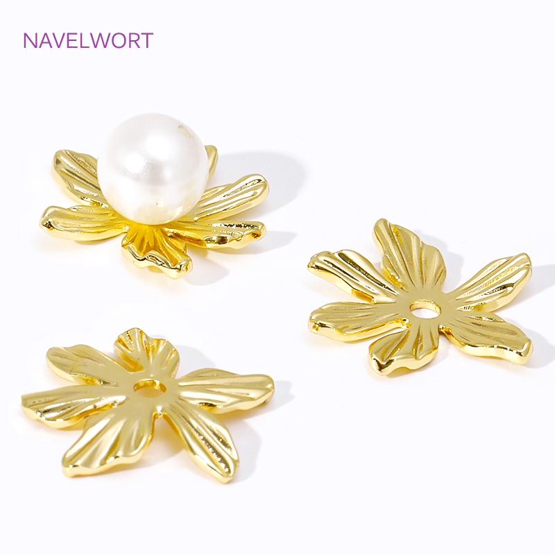 18K ゴールドメッキ大型フラワービーズキャップ、ジュエリー - Jewelry Making Items のレビューと価格