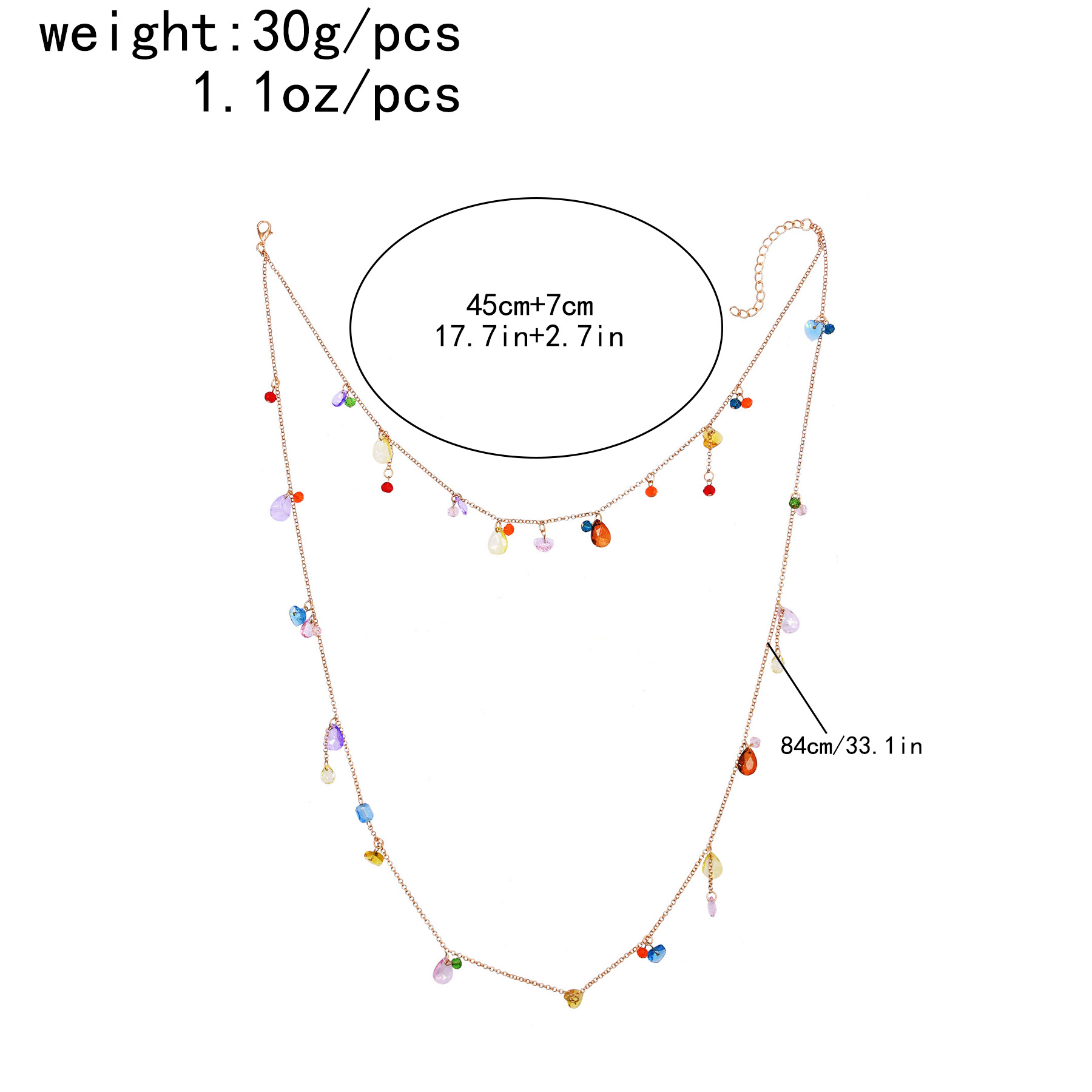 カラフルなボヘミアン風レイヤードゴールデンネックレス、ミック - Crystal Bead Mix のレビューと価格