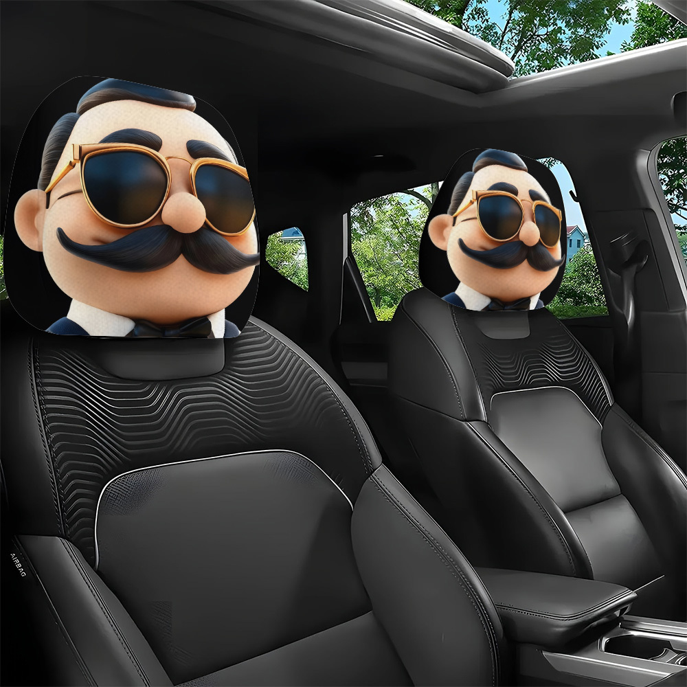 2個入り レトロ紳士口ひげメガネプリント 車のヘッドレストカ - Jewelry Making Glasses のレビューと価格