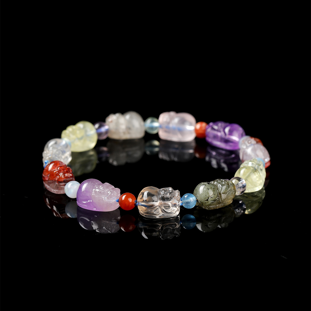 天然ミックスクリスタル貔貅ブレスレット 8-9mm マルチカ - Crystal Bead Mix のレビューと価格