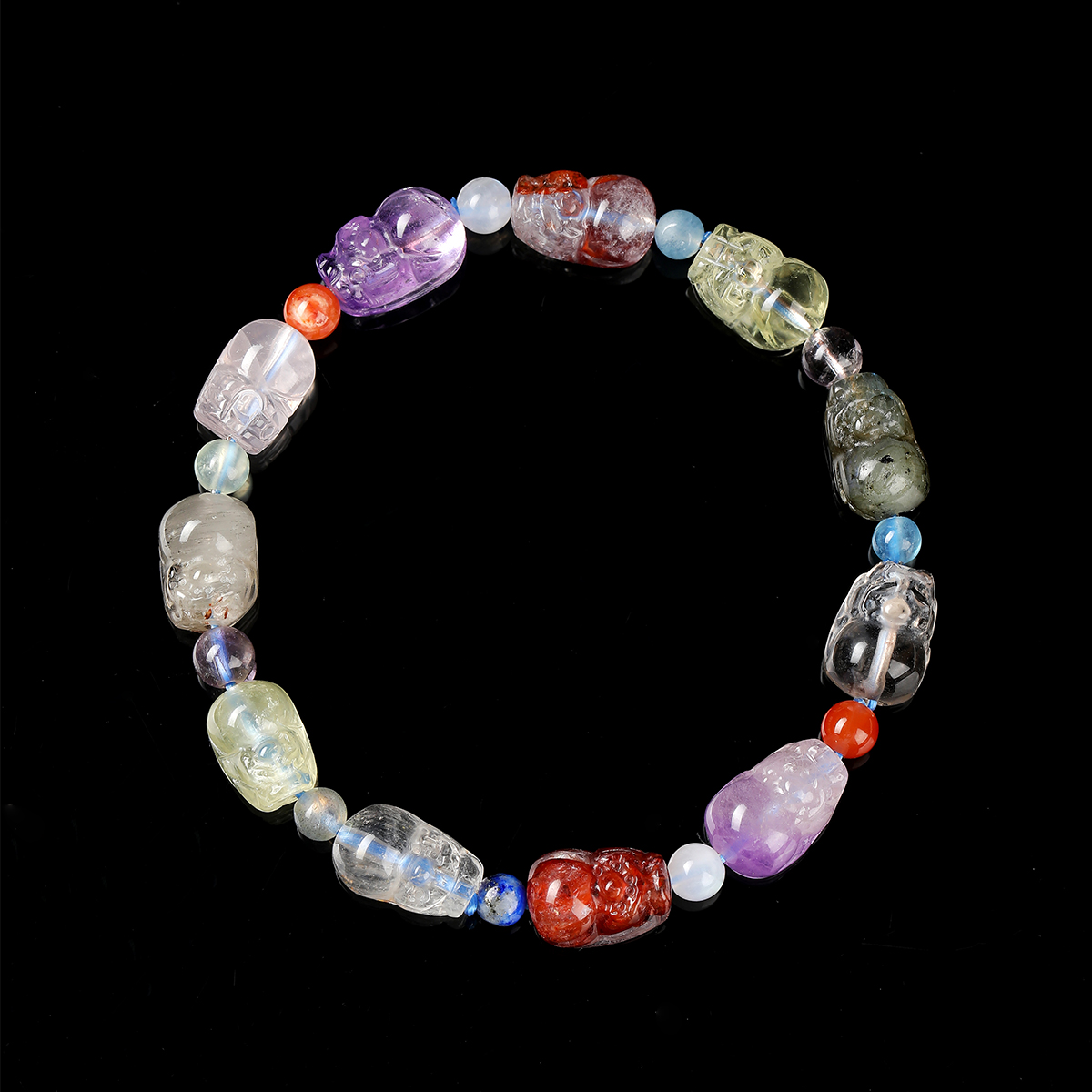 天然ミックスクリスタル貔貅ブレスレット 8-9mm マルチカ - Crystal Bead Mix のレビューと価格