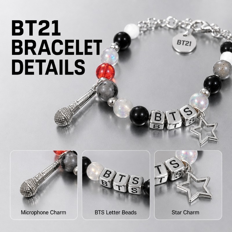 BT21 ブラックレッドビーズブレスレット、ファンサポートグ - Jewelry Making Parts のレビューと価格